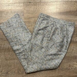 Talbots 100% pure silk lined blue geometric, high-rise trouser pants, size 6